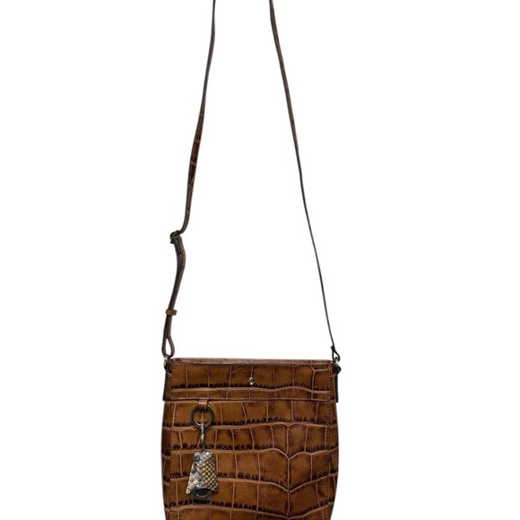 NWOT G.l.L.I. Croco Brown Leather North/ South Andria Crossbody - Picture 2 of 11